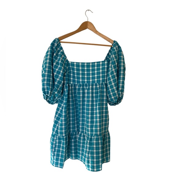 Amanda Uprichard Puff Sleeves Plaid Mini Dress Medium - Picture 6 of 7